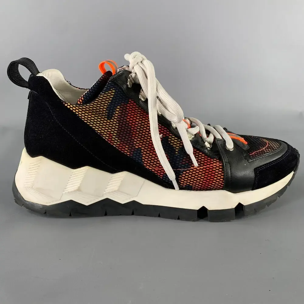 PIERRE HARDY Size 13 Black White Orange Mesh Canvas Runner Sneakers